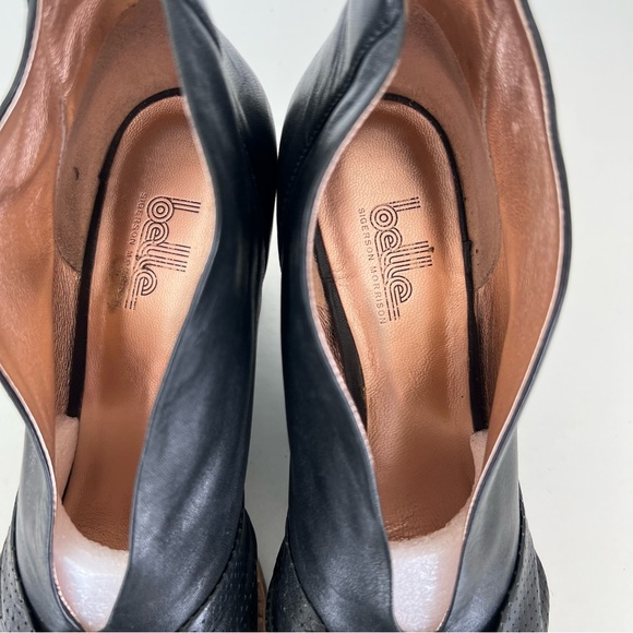 ♦️SOLD♦️BELLE SIGERSON MORRISON Black Leather Slip On Peep Toe Booties Heel Wedg - Picture 6 of 10